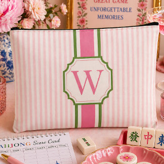 Pink Seersucker Mahjong Tile Bag Personalized アクセサリーポーチ