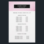 Pink Sequinスタイリッシュサロン価格とサービス チラシ<br><div class="desc">魅力的でチラスタイリッシューなデザインは、ピンクのシークインパターンのデジタル画像にサービス、価格リストまたはビジネス情報を表示する。ブラックストライプオーバーレイ。4つのカスタマイズ可能な見出しと体文字フィールドが含まれる。レイアウトを調整するには、テキストを入力しカスタマイズて、機能を使用して位置とフォントサイズを変更する。素晴らし美しい、ファッション、エンターテイメント、イベントプロフェッショナル。注：続編は印刷効果であり、カード上にグリッターがない。美しいサロン、スパ、美容師、エステティシャン、ダンススタジオ、ブティック、デザイナー、ヘアやファッションスタイリスト、その他のイメージ認識プロフェッショナルに最適。</div>