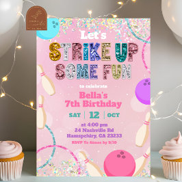 Pink Sequin Glitter Bowling Party Invitation 招待状