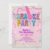 Pink Sequin Glitter Karaoke Party Birthday Invitat 招待状 (正面)