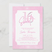 Pink Sequins Elegant Frame Calligraphy Sweet 16 招待状 (正面)