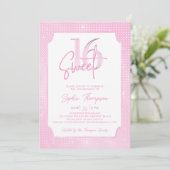 Pink Sequins Elegant Frame Calligraphy Sweet 16 招待状 (スタンド正面)