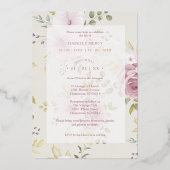 Pink Shades Botanical Floral Traditional Photo  箔招待状 (裏面)