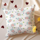 Pink Sheep with Flowers & Berries - Cute Pattern クッション