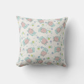 Pink Sheep with Flowers & Berries - Cute Pattern クッション (正面)