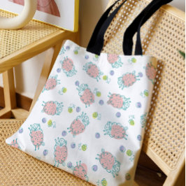 Pink Sheep with Flowers & Berries - Cute Pattern トートバッグ