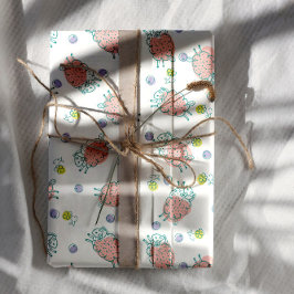 Pink Sheep with Flowers & Berries - Cute Pattern ラッピングペーパーシート