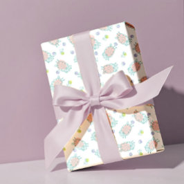 Pink Sheep with Flowers & Berries - Cute Pattern ラッピングペーパー