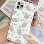Pink Sheep with Flowers & Berries - Cute Pattern iPhoneケース