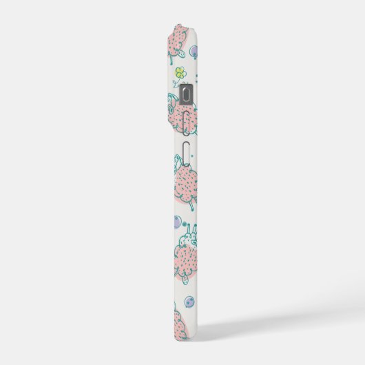 Pink Sheep with Flowers & Berries - Cute Pattern iPhoneケース (左側面)
