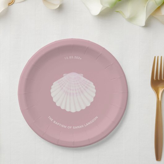 Pink shell baptism christening Paper Plate ペーパープレート