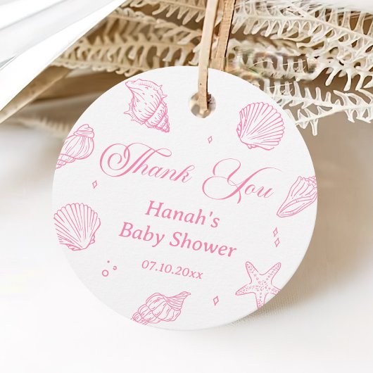 Pink Shells Coastal Beach Baby Shower Thank You  フェイバータグ