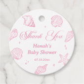 Pink Shells Coastal Beach Baby Shower Thank You  フェイバータグ (正面)