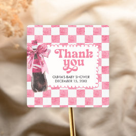 Pink She's Ready to Pop Baby Shower スクエアシール