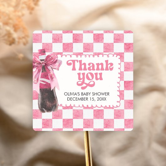 Pink She's Ready to Pop Baby Shower スクエアシール