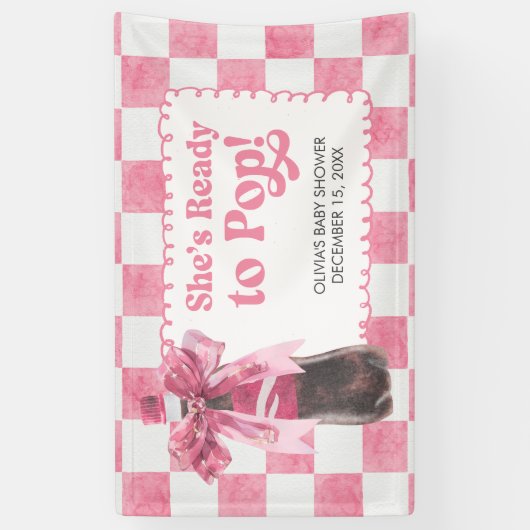 Pink She's Ready to Pop Baby Shower 横断幕 (縦)