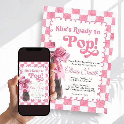 Pink She's Ready to Pop Baby Shower Invitation 招待状