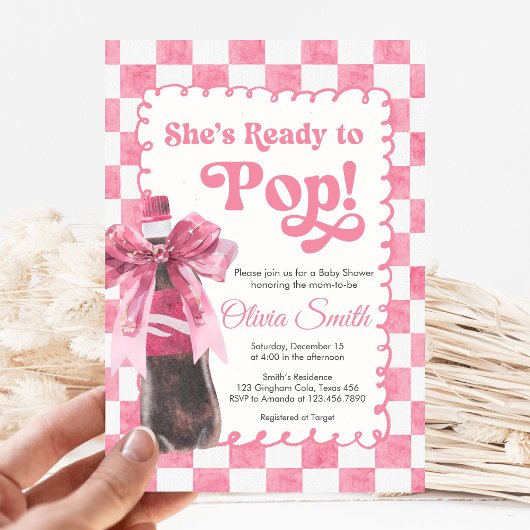 Pink She's Ready to Pop Baby Shower Invitation 招待状