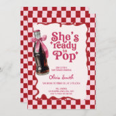 Pink She's Ready to Pop Soda Baby Shower  招待状 (正面/裏面)