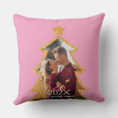 Pink Shiny Christmas Tree Personalized Photo クッション (裏面)