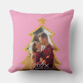 Pink Shiny Christmas Tree Personalized Photo クッション (正面)