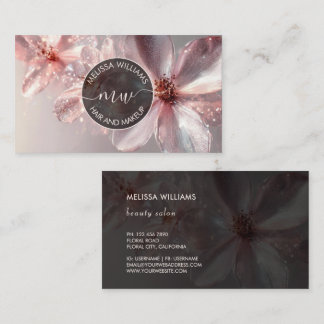 Pink Shiny Floral Logo Initials Business Card 名刺