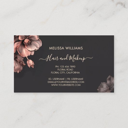 Pink Shiny Flowers Black Luxury 名刺 (裏面)