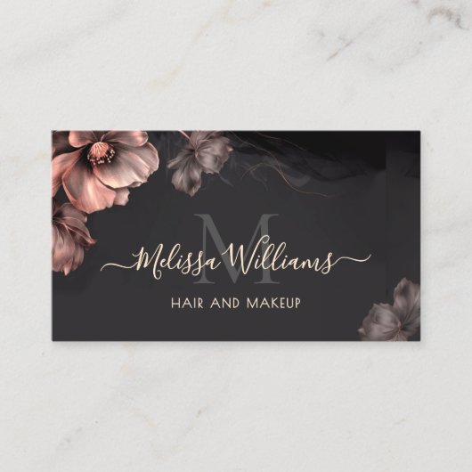 Pink Shiny Flowers Black Luxury 名刺 (正面)