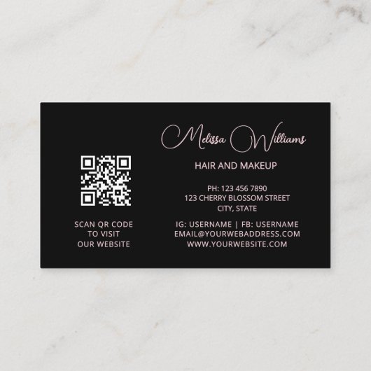 Pink Shiny Metallic Black Floral | QR Code  名刺 (裏面)