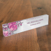 Pink Shiny Metallic Flower Silver デスクネームプレート (側面)