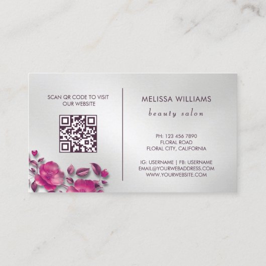 Pink Shiny Metallic Flower Silver 名刺 (裏面)