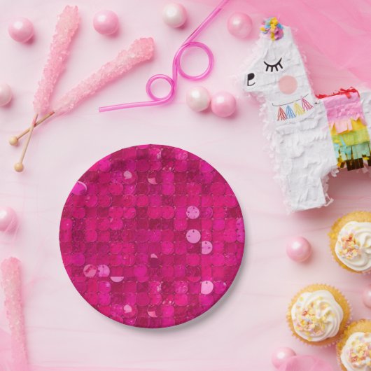 Pink Shiny Sequin ペーパープレート (パーティー)