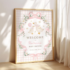 Pink Silly Goose Coquette Bow Baby Shower Welcome ポスター