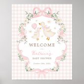 Pink Silly Goose Coquette Bow Baby Shower Welcome ポスター (正面)