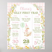 Pink Silly Goose Floral Birthday Milestone Sign ポスター (正面)