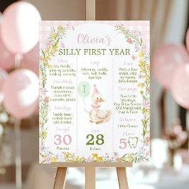 Pink Silly Goose Floral Birthday Milestone Sign ポスター