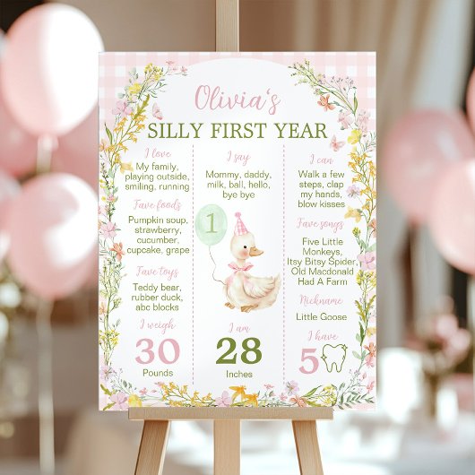Pink Silly Goose Floral Birthday Milestone Sign ポスター