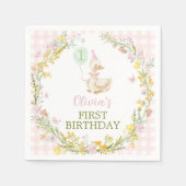 Pink Silly Goose Floral Girl Birthday スタンダードカクテルナプキン (正面)