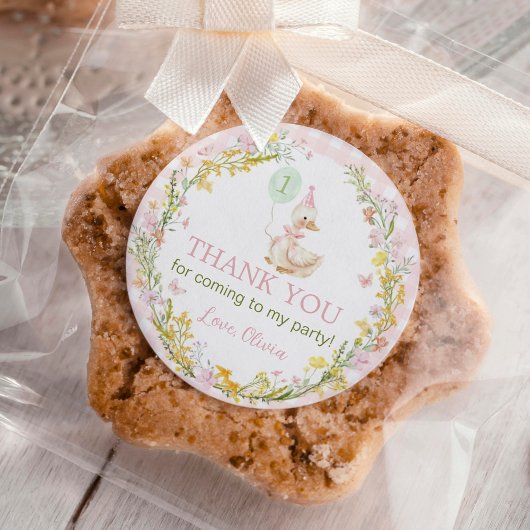 Pink Silly Goose Floral Girl Birthday ラウンドシール