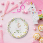 Pink Silly Goose Floral Girl Birthday Paper Plates ペーパープレート (パーティー)