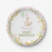 Pink Silly Goose Floral Girl Birthday Paper Plates ペーパープレート (正面)
