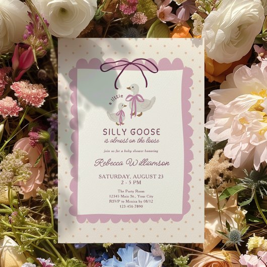 Pink Silly Goose Girls Baby Shower 招待状