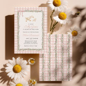 Pink Silly Goose Green Gingham Baby Shower Invite 招待状