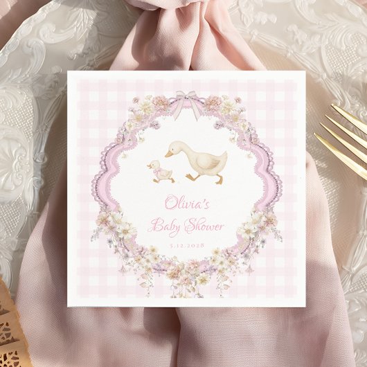 Pink Silly Goose Wildflower Girl Baby Shower スタンダードカクテルナプキン
