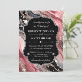 Pink Silver Agate Marble Glitter Wedding 招待状 (スタンド正面)