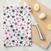 Pink Silver Black Stars キッチンタオル (四つ折り)