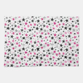 Pink Silver Black Stars キッチンタオル (横)