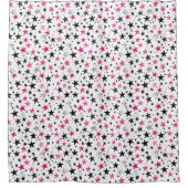 Pink Silver Black Stars シャワーカーテン (正面)