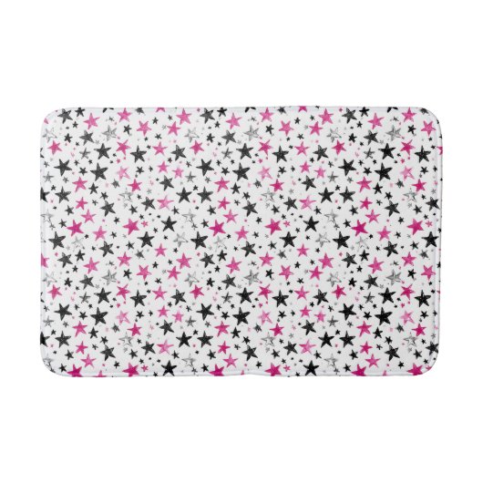  Pink Silver Black Stars  バスマット (正面)