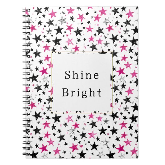 Pink Silver Black Stars Shine ノートブック (正面)